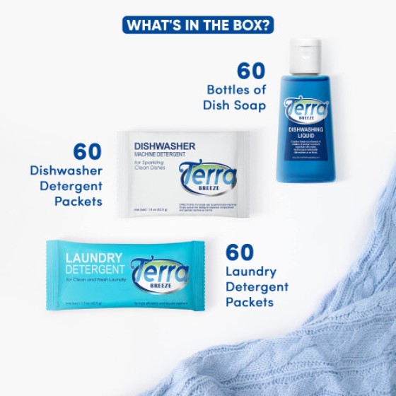 Deterjen Cuci dan Sabun Cuci Piring Perjalanan | Terra Breeze 1-Shoppe Amenities Kit | Sabun Piring dan Sabun Cuci | 180 Buah